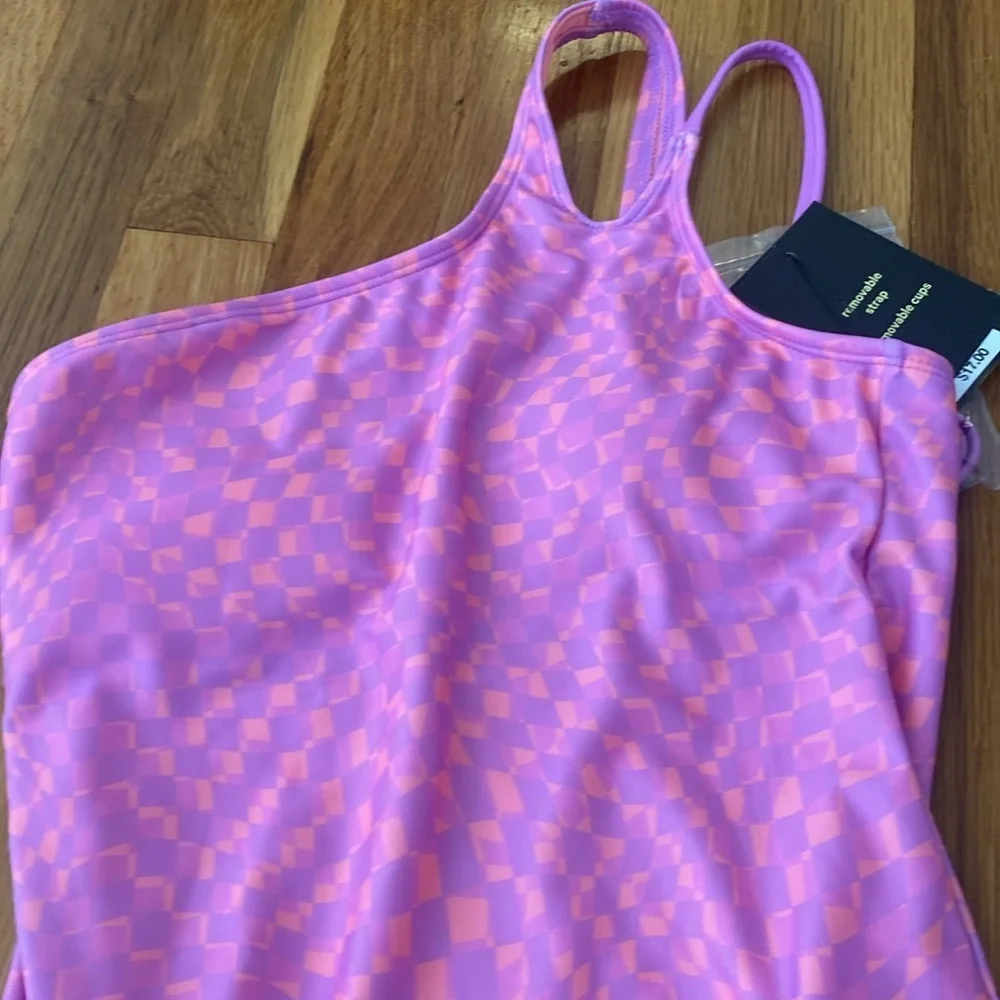 NWT Art Class Girls Pink and Purple Checkered One Piece Swimsuit Size XL